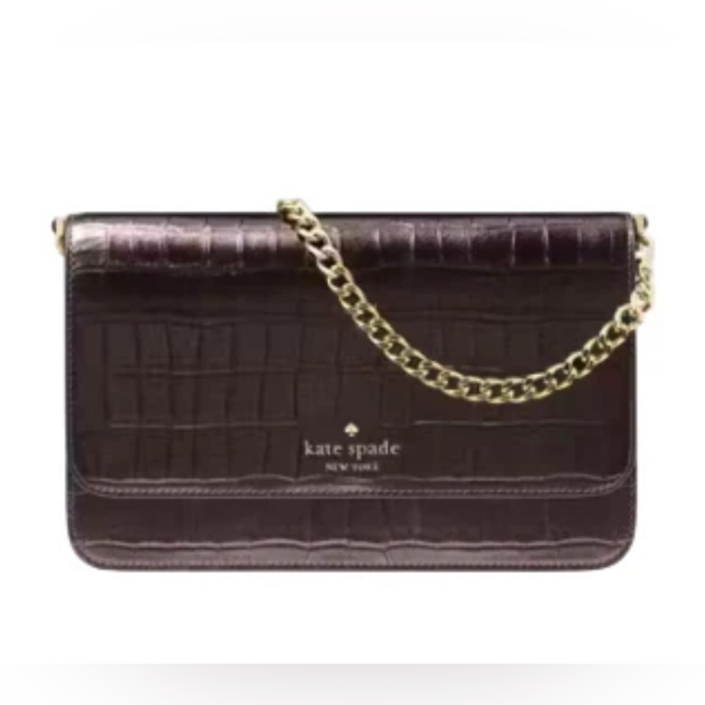 Kate Spade Dark Brown Croc-Embossed Crossbody Bag